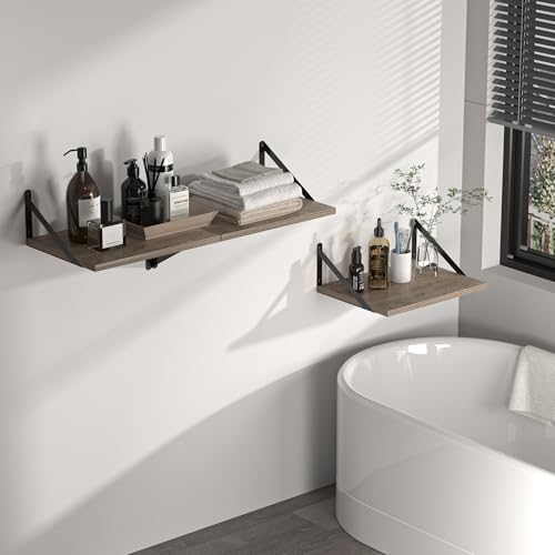 16W x 12D Deep Floating Shelves Set of 2 Grey (Grey With Black Metal Bracket / 16wx12dx5.8h)