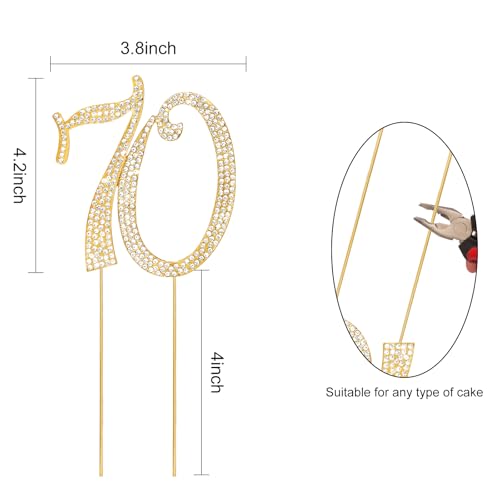 Cake Topper 70th Birthday Decorations Gold Rhinestone Cake Toppers (70)