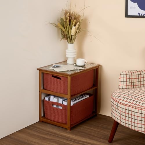 Large Storage Baskets for Shelves (2pcs-L17×W13×H7.5" / Oxide Red)