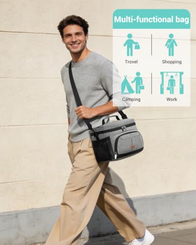 Lunch Box for Men Women Insulated Lunch Tote Cooler Bag Lunchbox (Light Grey / Large)