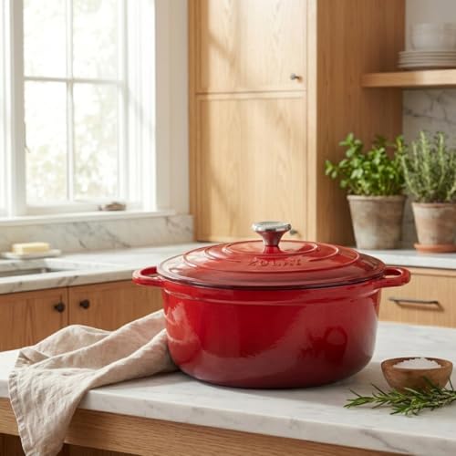 7.7 Quart Enameled Cast Iron Dutch Oven Pot with Lid (Ablaze Red / 7.7 Quart)