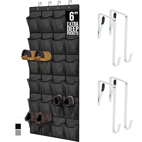 Over the Door Shoe Organizer (Black / 24 Extra Large Pockets/4 Hooks)