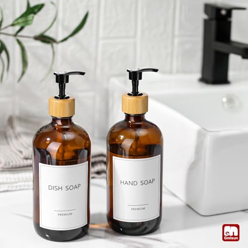 Amber Glass Soap Dispenser (Amber Bottle + Bamboo Pump / 2 Pack)