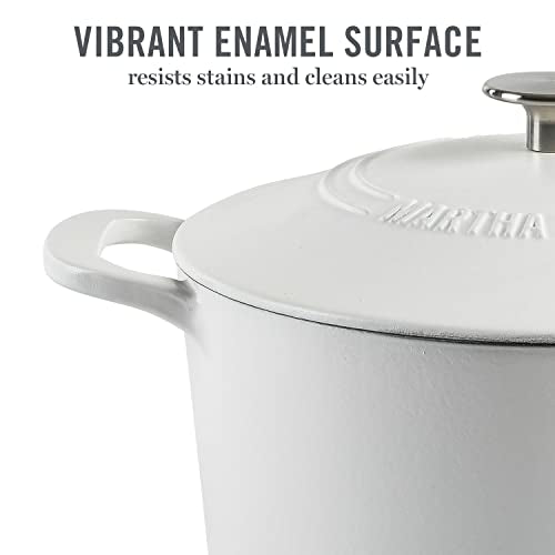 Gatwick 7 Quart Enamel Cast Iron Dutch Oven Pot with Lid (White Matte / 7-Quart)