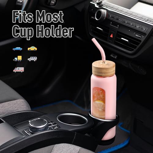 24oz Glass Water Bottle with Straw and 2 Lids (Pink / 24 Ounces)