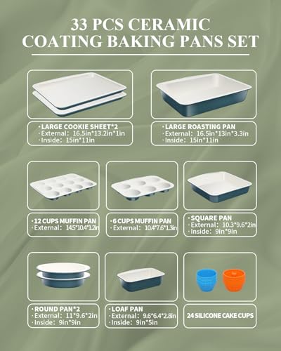 Ceramic Nonstick Baking Pans Set (Blue / 33 PCS)