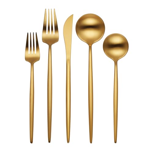 894758 Skandia Zephyr Satin Gold 45 Piece Flatware Set (45-Piece Flatware Set, Gold)