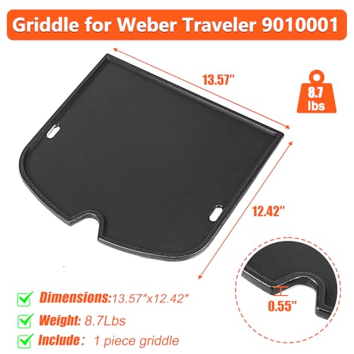7034 Cast Iron Griddle for Weber Traveler 9010001 Gas Grill (13.6" x 12.4" x 0.6")