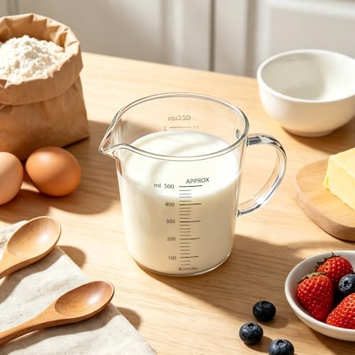 Glass Measuring Cups High Borosilicate 500ML 2CUPS [Insulated Handle (500ml)