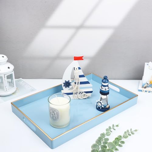 Blue Decorative Serving Tray with Handles (Pure Blue)