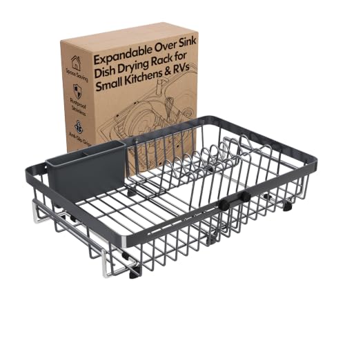 Grey Expandable Dish Drying Rack Over The Sink with Anti Slip Grip (Gray / For 13-30" W Sink)