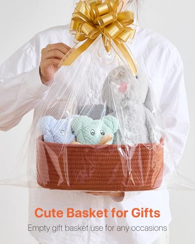 Small Woven Storage Basket for Organizing (Rust Red / 12"L x 8"W x 4.5"H)