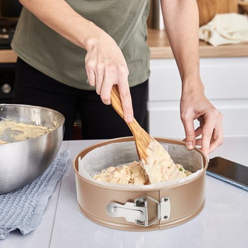 4 Pcs 8 Inch Non Stick Springform Pan with Removable Bottom Carbon Steel Round Springform Cheesecake Pan with Stainless Steel Spring Buckles for Baking Kitchens Restaurant (Champagne Gold / 8 Inch)