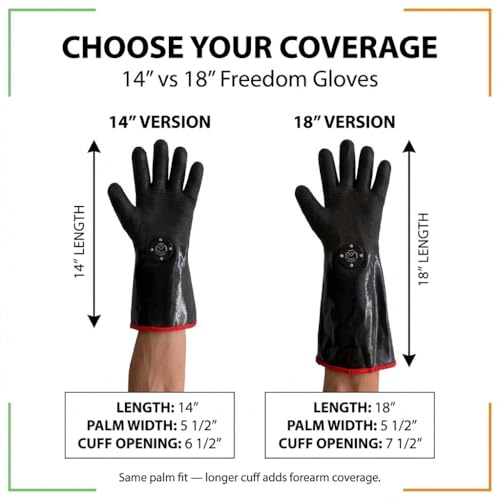 Freedom BBQ Gloves 932°F Heat Rated Magnetic EZ On Off Safety Clips Waterproof for Grills Smokers Fryers Ovens (18" Gloves)