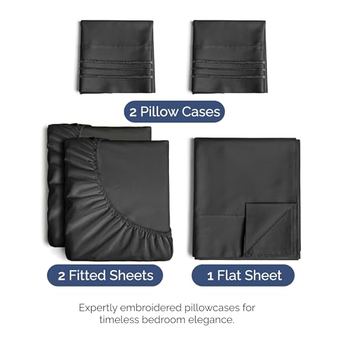 Split King Size 5 Piece Sheet Set (08 - Black / Split King Size)