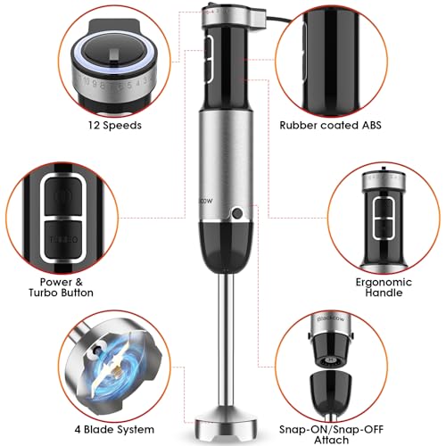 Immersion Blender Handheld for Kitchen (5-Piece Set / Titanium Set)