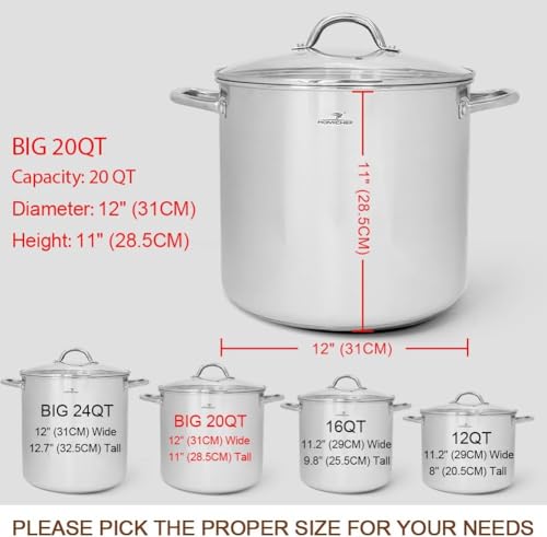 Commercial Grade LARGE STOCK POT 20 Quart With Lid (20 Quarts / Mirror Polished Stainless Steel)