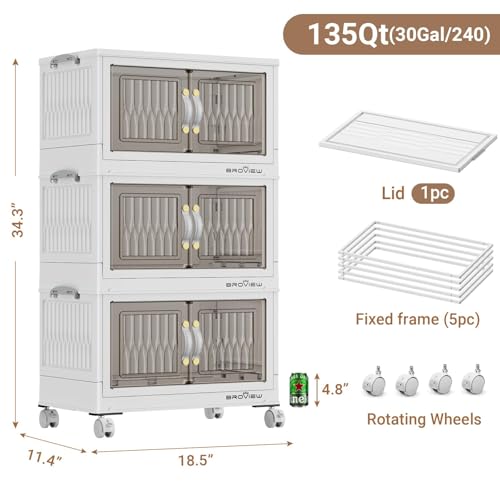 135Qt Stackable Storage Bins with Lid (White / 45QT-3Pack)