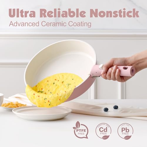 24 Piece Ceramic Detachable Handle Pots and Pans Set Pink (Pink / 24 Piece)