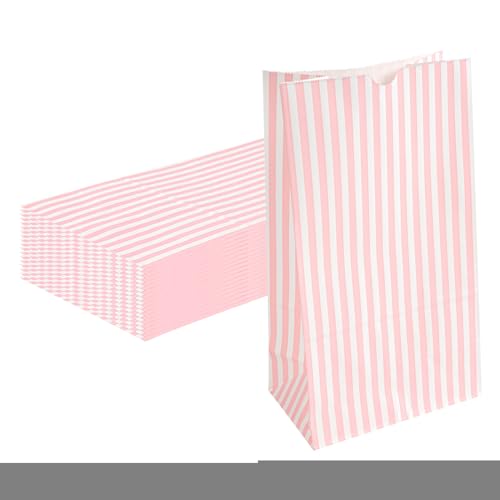 Pink And White Stripe Paper Bag (12 lb / Pink & White)