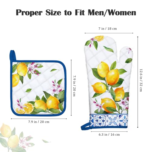 Summer Lemon Oven Mitts and Pot Holders Set (Lemon / Oven Mitt x1 & Pot Holder x1)