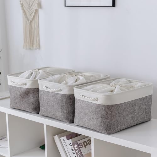 Storage Baskets for Organizing (White&Grey / 3PCS/X Large -17.7Lx13.8Wx9.8H)