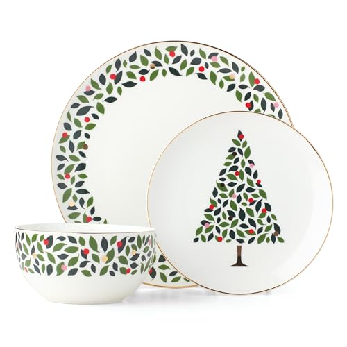 Evergreen Porcelain Christmas Cereal Bowl Set for 4 (Soup/Cereal Bowls, Set of 4)