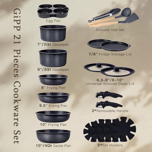 Pots and Pans Set Non Stick (Dark Gray / 21PCS-Standard)