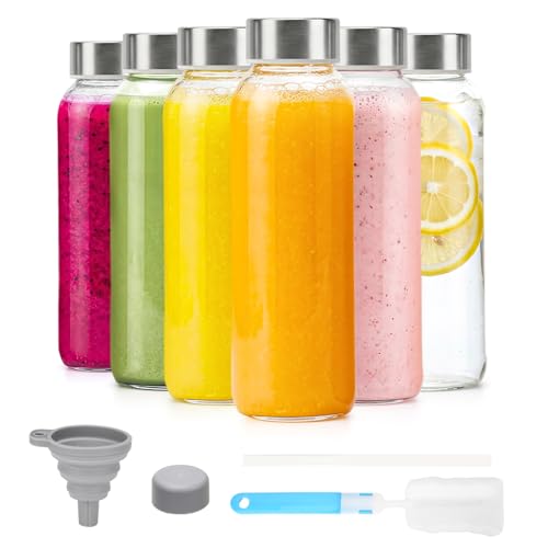 Glass Water Bottles with Lids 16 oz (Clear Glass Bottle 6 Pack / 16 Ounces)