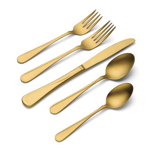 Flight Gold Satin 20 (20-Piece Flatware Set, Gold)