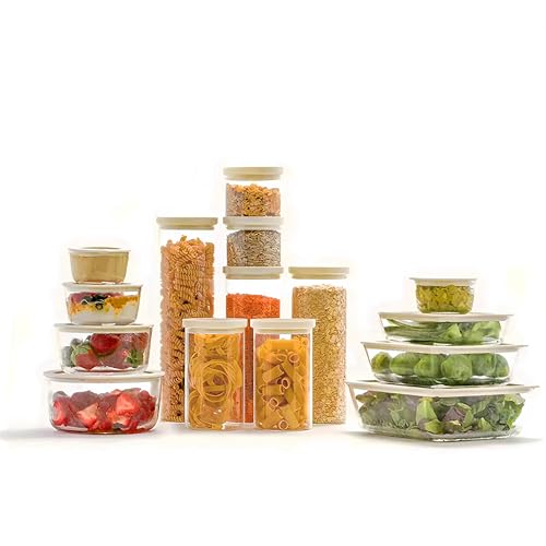 Glass Food Container Set with Silicone Glass Lid (White Sand-RT)