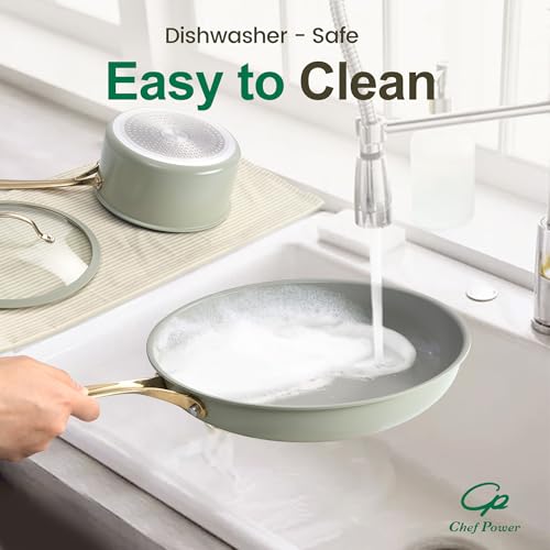 Ceramic Cookware Sets (Sage Green / 10 Pcs Set)