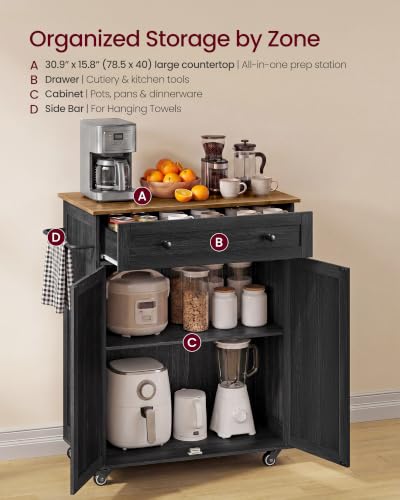 Mobile Kitchen Wooden Island Cart with Storage for Dining Room (Ink Black + Honey Brown / 15.8"D x 30.9"W x 35.1"H)