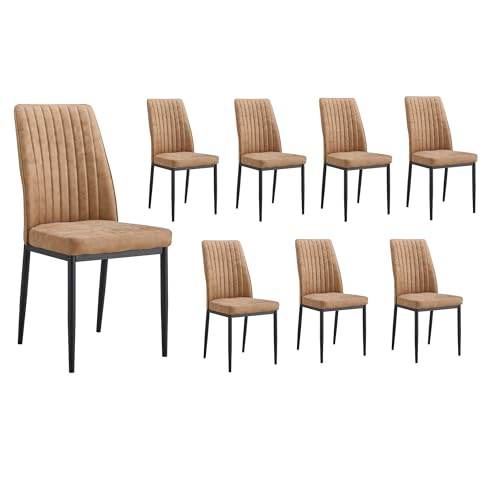 Modern Dining Chairs Set of 8 Kitchen Chairs Set Leathaire Fabric Chair with Metal Leg High Back Upholstered Chair for Dinner Room (B- Brown)