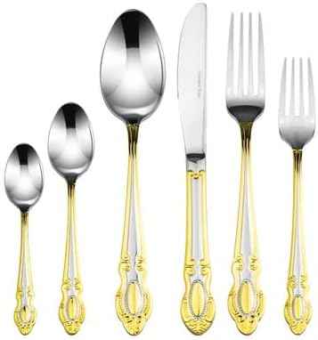 75-Pc Luxury Flatware Set for 12 w/Storage Case 24K Gold Premium Dining Cutlery Service - 18/10 Surgical Stainless Steel Silverware Hostess Serving Set in a Chest