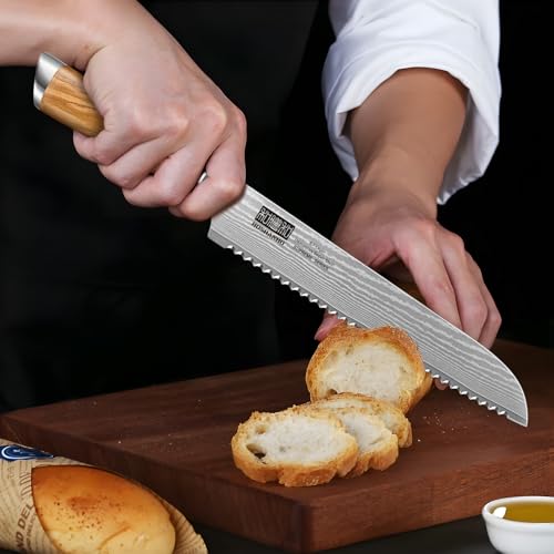 Damascus Bread Knife 8" (8.1 Inch Bread Knife)