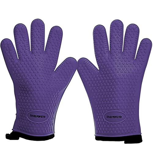 S Silicone Smoker BBQ Gloves (Purple / Small)