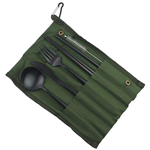 Reusable Travel Utensils (Green Pouch / Black)