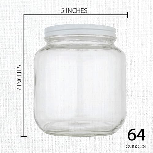 Half Gallon Mason Jar Wide Mouth with Airtight White Metal Lid (White Lid)