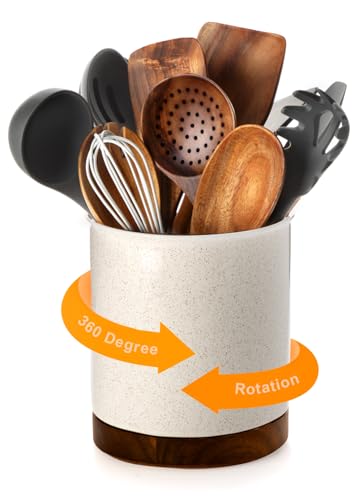 Ceramic Rotating Kitchen Utensil Holder for Countertop (Sand)