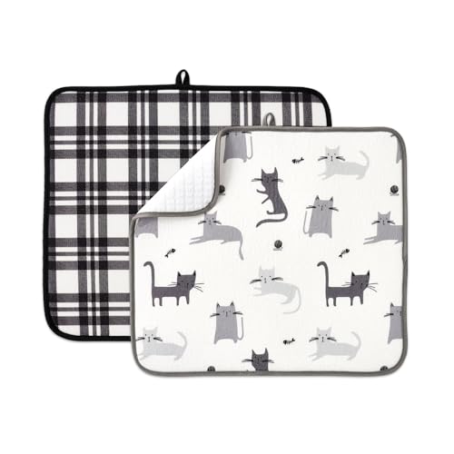 Dish Drying Mats 2 Pack (16''X18'' / Black & White Cats)