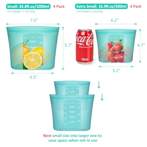 Reusable Sandwich & Snack Bags (Aqua | S+XS | 8 Pack)