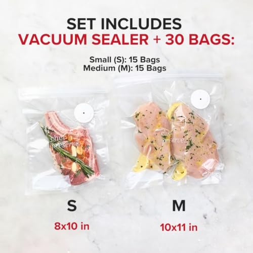 Compact Vacuum Sealer for Food (Vacuum Sealer + 10 Bags)