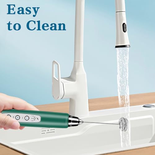 Milk Frother Wand Rechargeable Handheld Whisk Coffee 3 Speed Adjustable (Frother with stand / Green)