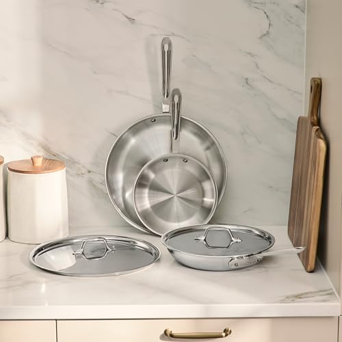 D3® Stainless Steel 5 Piece Frypan Set (5 pc set – Includes 8", 10", and 12" fry pans)