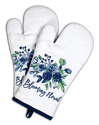 Oven Mitts Set of 1 Quilted Liner with Hanging Loop Non Slip (7x13 inches / Blooming Floral)