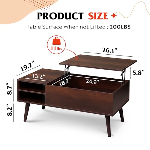 Lift Top Coffee Table with Hidden Storage (Espresso / 39" with Shelf)