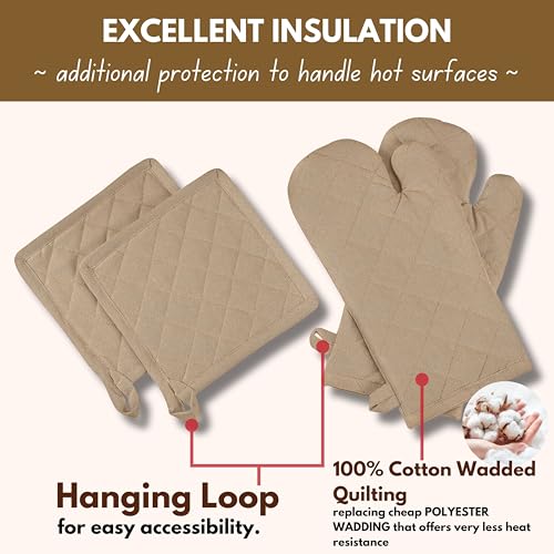 Pot Holders and Oven Mitts Sets for Kitchen Heat Resistant (Beige)