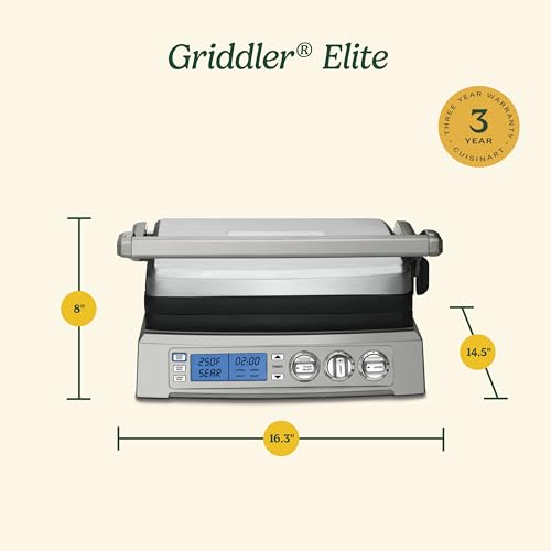 6-in-1 Elite Griddler, Electric Grill, Griddle & Top Melt, 500°F Temperature Sear Function, LCD Screen, Dishwasher-Safe Cooking Plates, GR-300NAS, Stainless Steel (New Elite)