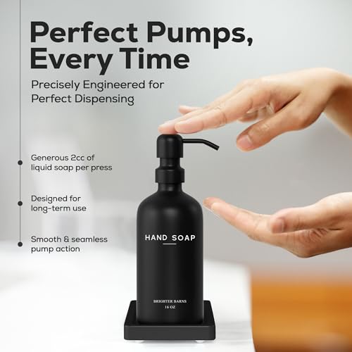 Black Glass Soap and Lotion Dispenser Set with Tray by Brighter Barns (Black Sl)